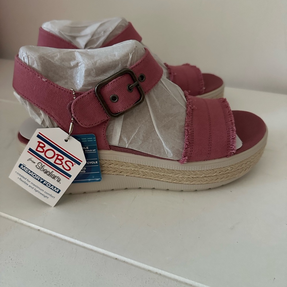 Skechers BOBS Pink Vegan Wedge Sandals